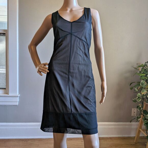Vintage Y2K Express Mesh Mini Dress Black LBD Party Whimsigoth Size 7/8 - Picture 2 of 8